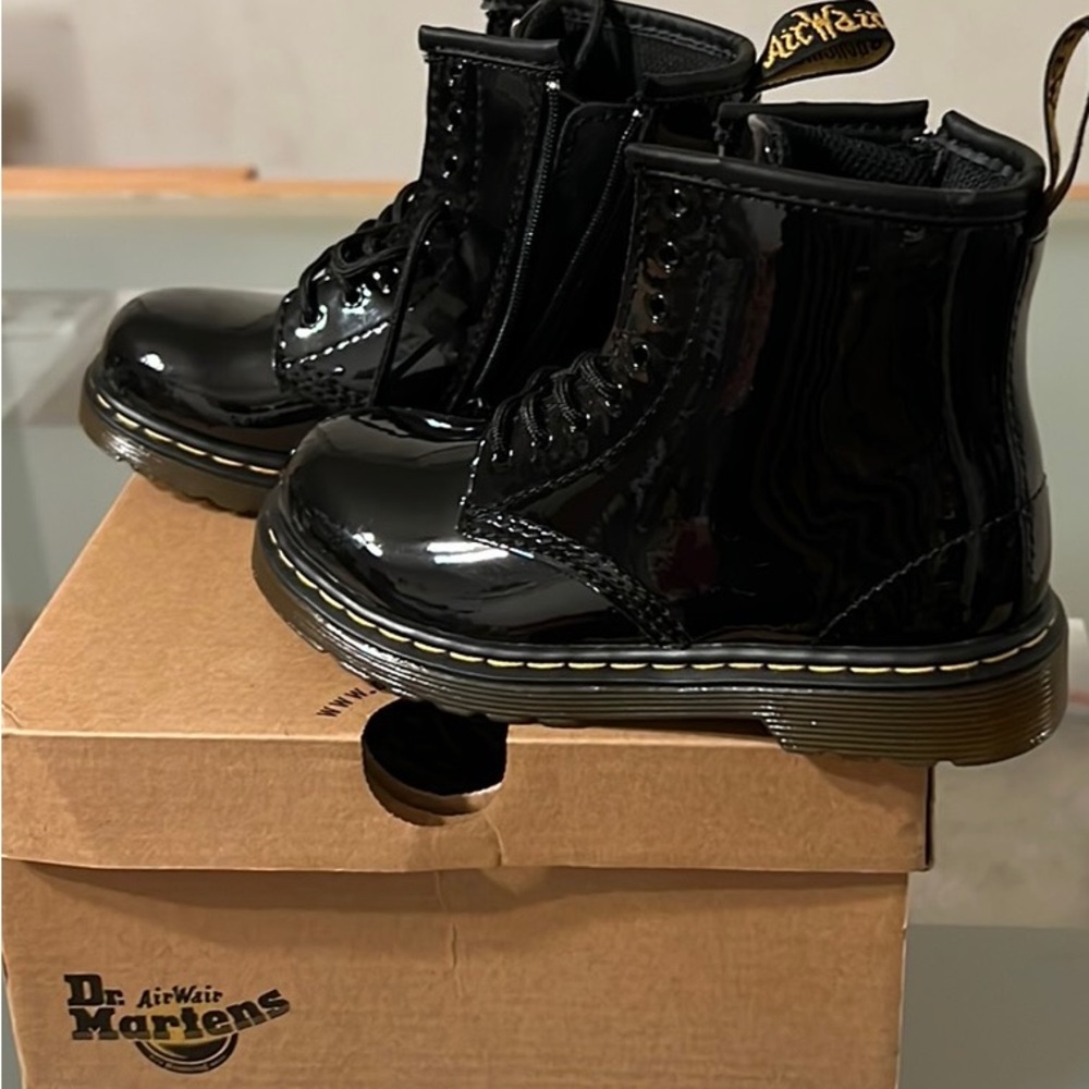 Brand new black patent leather Dr.Martens boots kids 10